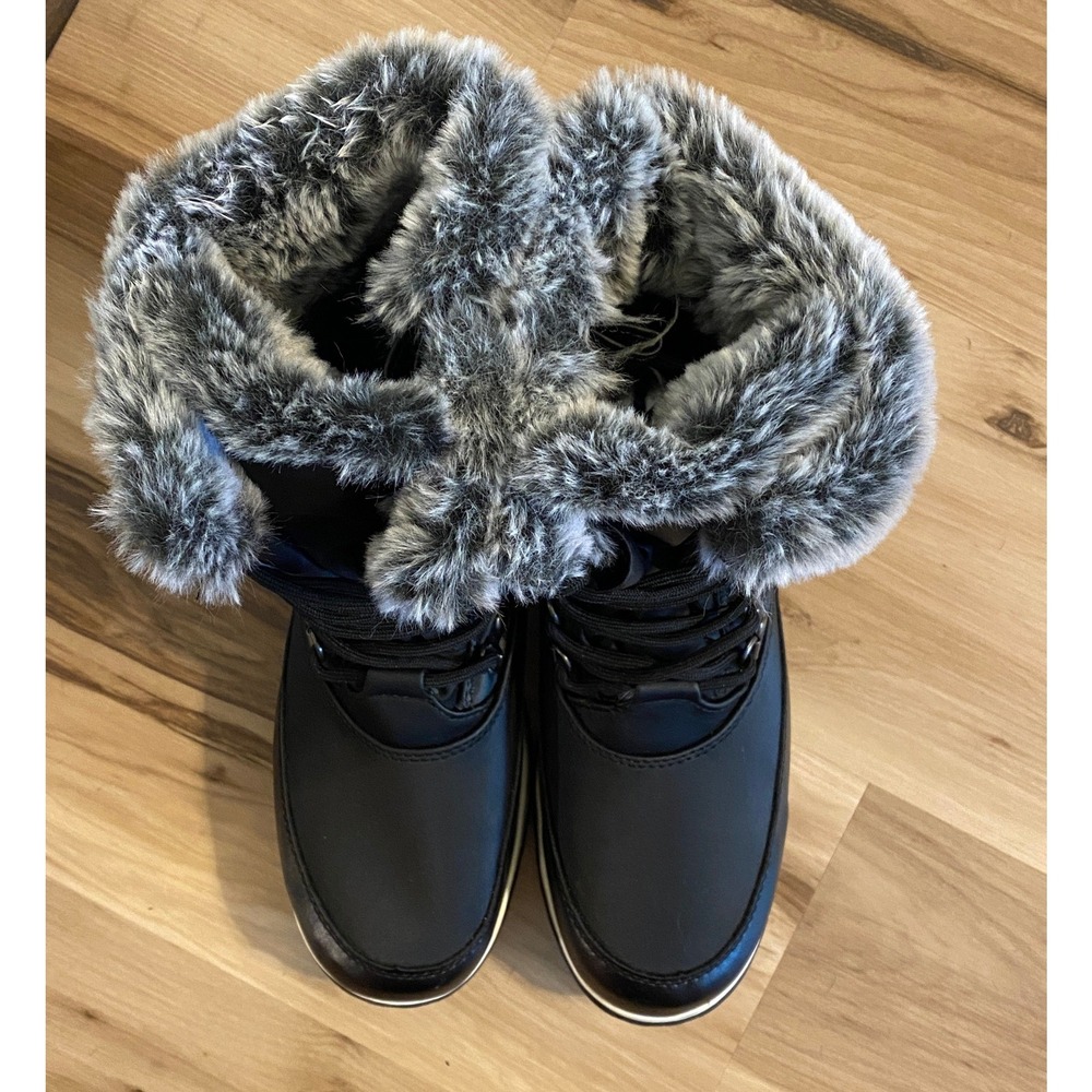 Totes Avery Womens Black Faux Fur Trim Winter Snow Boots Size 8M - Picture 4 of 8